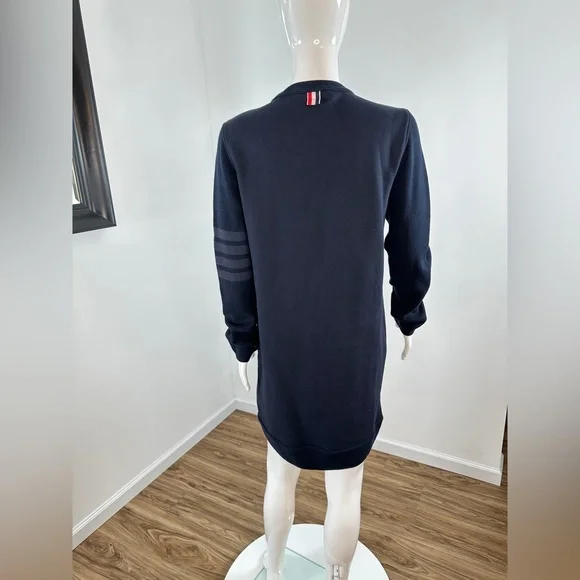 Thom Browne NAVY CLASSIC LOOPBACK TONAL 4-BAR CREWNECK SWEATER DRESS - Picture 9 of 14